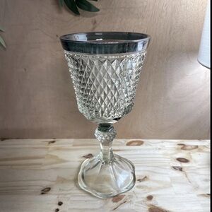 Rare Green Color Indiana Glass Diamond Point Tall Pedestal Candy Bowl Goblet